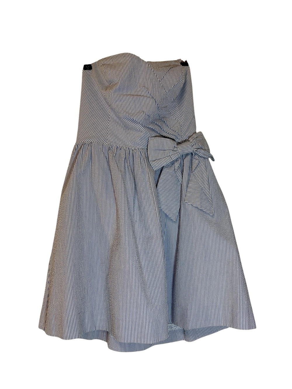 Lilly Pulitzer Henrietta Blue Seersucker Strapless Bow Dress Large - Picture 4 of 15